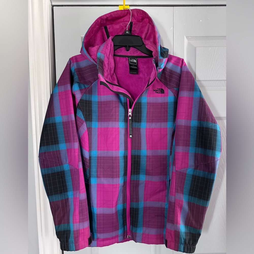 The North Face Vibrant Pink plaid Women's Fleece ski/fall jacket